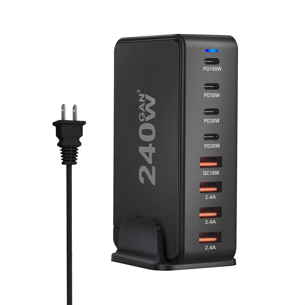 Carregador Turbo 240w GaN PD 8 Portas Hub USB-C, USB-A