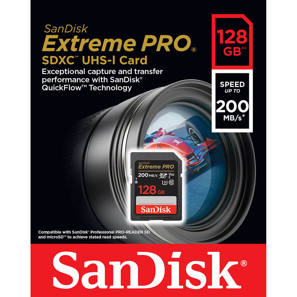 Cartão de Memória SD Sandisk 128 GB EXTREME PRO 200mbps