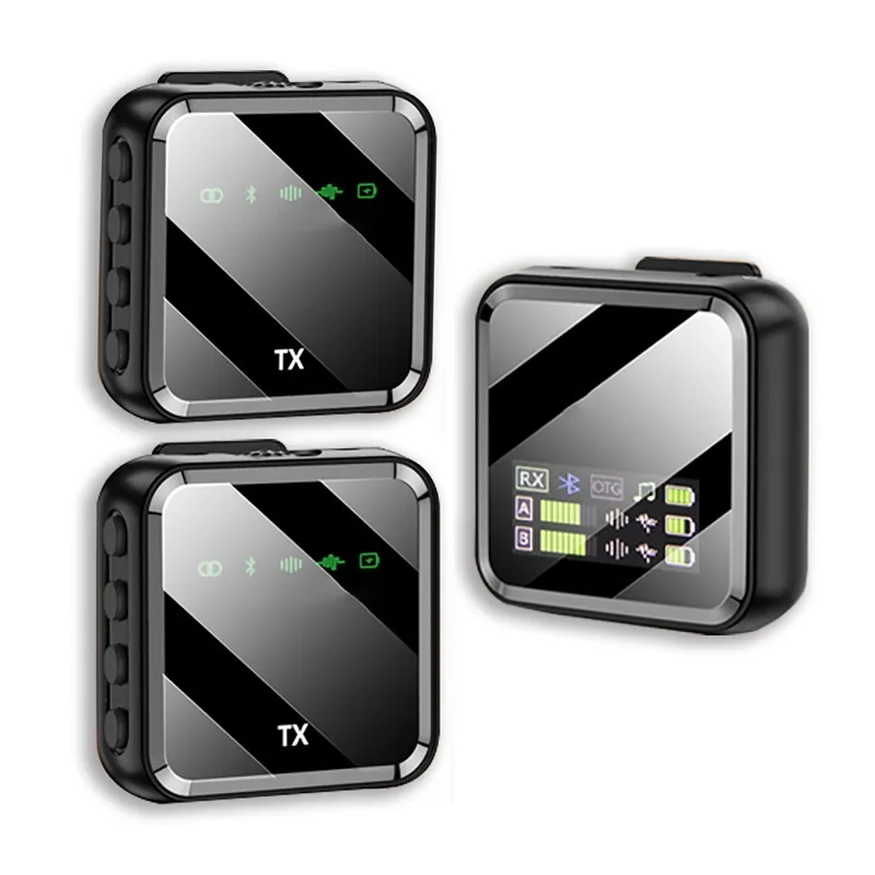 Microfone Duplo sem Fio 2.4Ghz TX, RX e Bluetooth 5.0