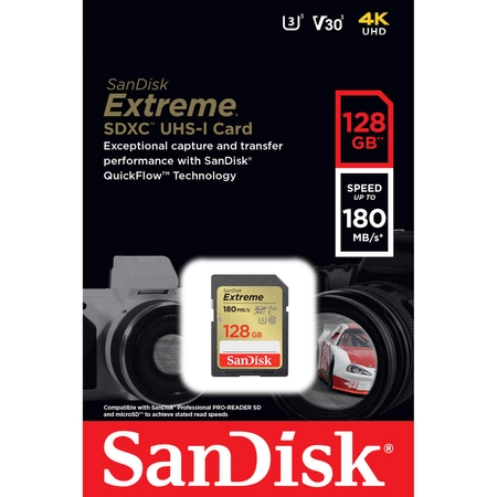 Cartão SD 128Gb SanDisk Extreme 4K 180mb/s