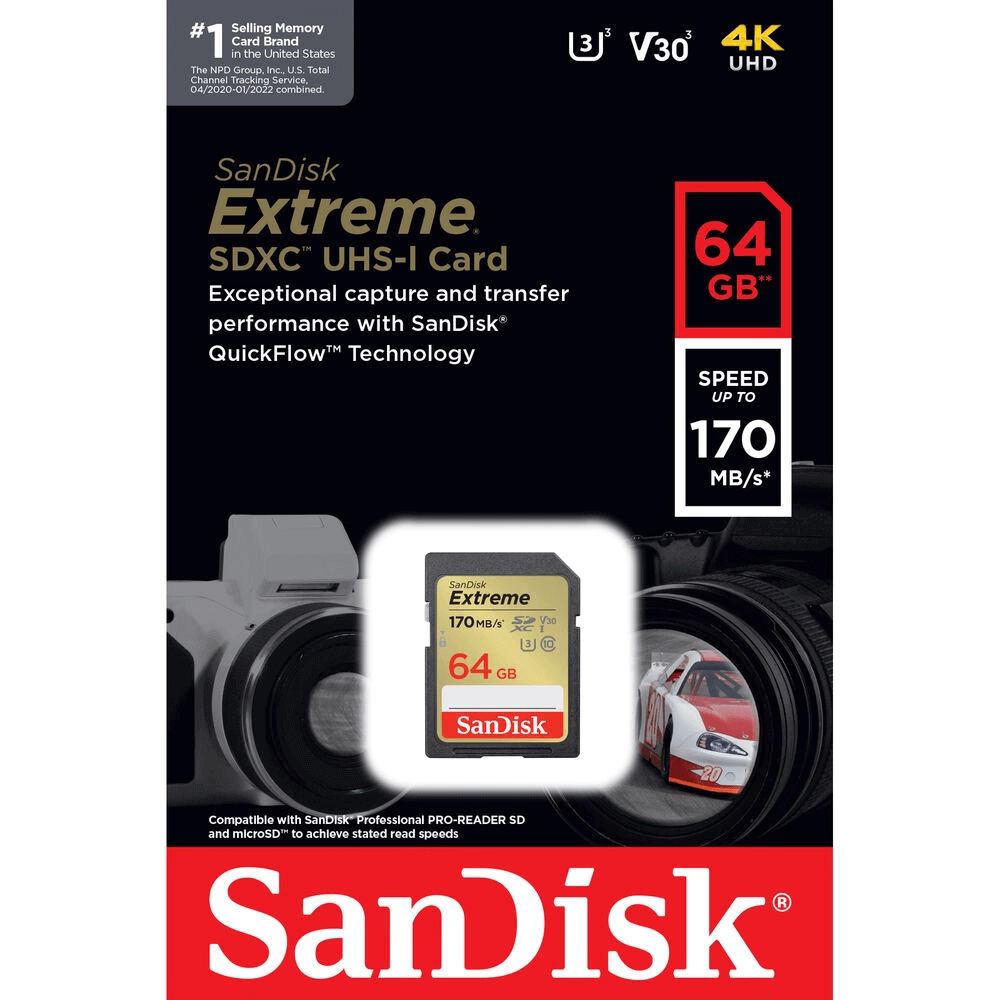 Cartão SD 64Gb SanDisk Extreme 4K 170Mb/s