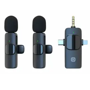 Microfone Duplo de Lapela Sem Fio 3 em 1