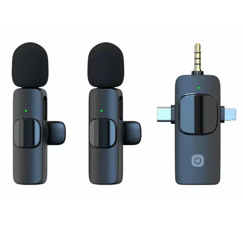 Microfone Duplo de Lapela Sem Fio 3 em 1