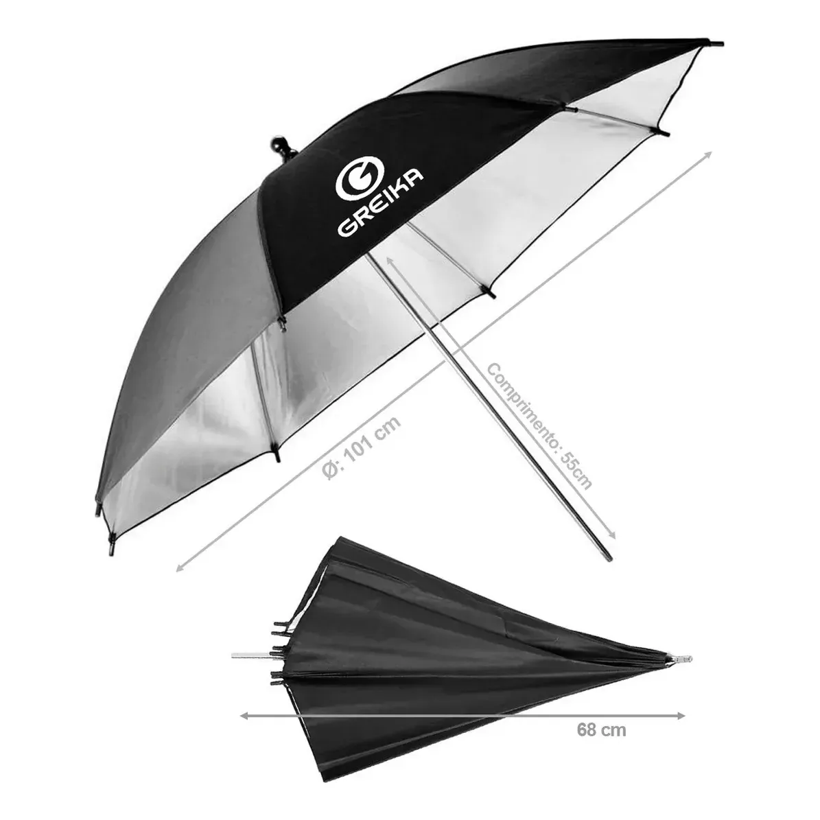 Sombrinha Refletora Greika BS40 Preta-Prata 101 cm