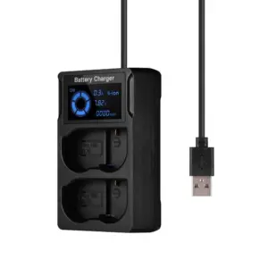 Carregador Duplo USB para Bateria Nikon EN-EL15 com Tela LCD