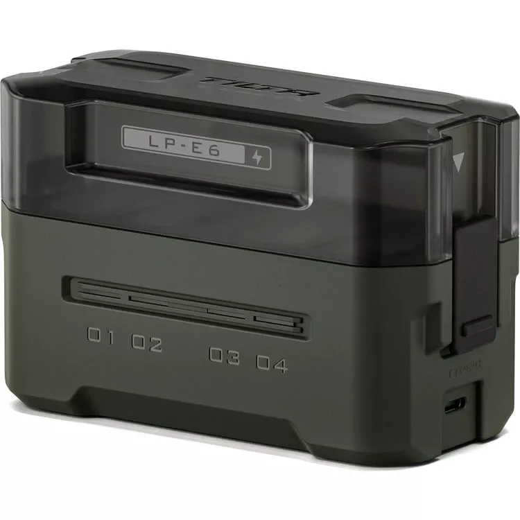 Case Carregador Tilta TBC-E6-GN para 4 Baterias LP-E6 (USB-C PD 45W)