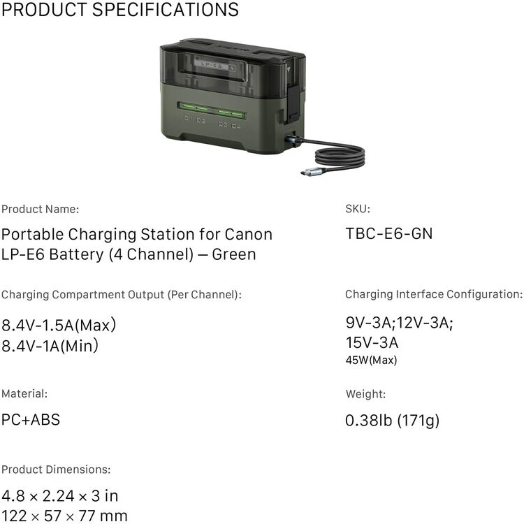Carregador Tilta TBC-E6-GN_7 Carregador Tilta TBC E6 GN 7