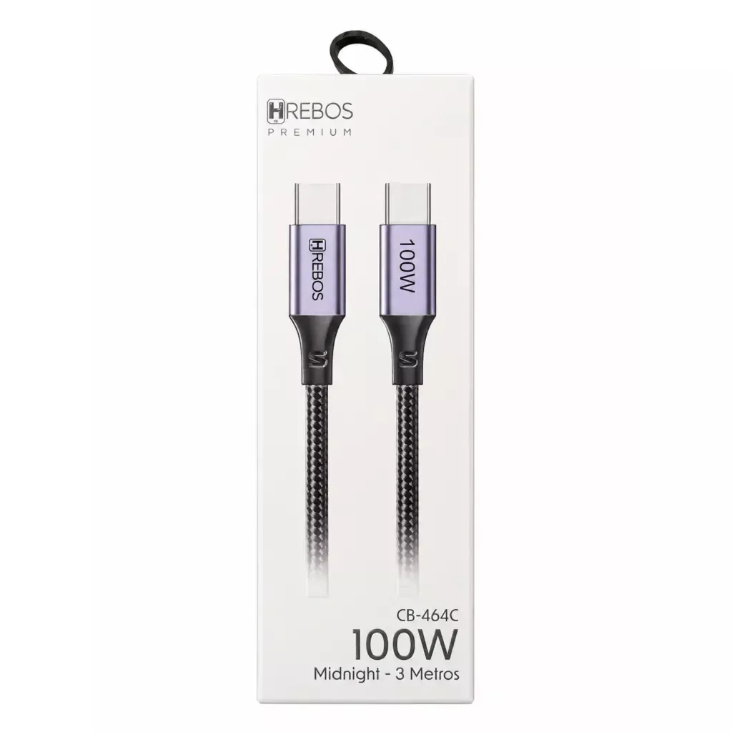 Cabo Hrebos CB-464C 100W Type-C para Type-C 3 Metros