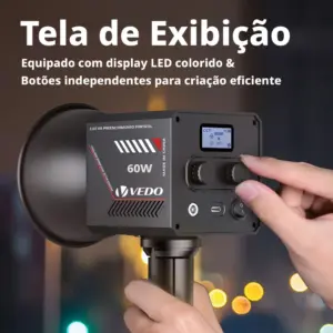 Luz LED COB Portatil VEDO 60W Bi Color 2800K–7500K com Bateria 10000mAh 2