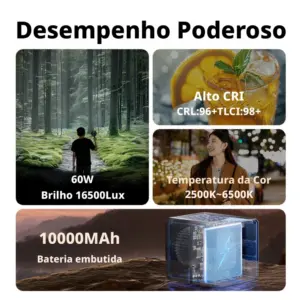 Luz LED COB Portatil VEDO 60W Bi Color 2800K–7500K com Bateria 10000mAh 4