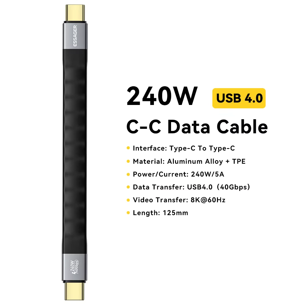 Cabo para SSD ESSAGER USB 4.0 USB-C 40Gbps 240W_2 Cabo para SSD ESSAGER USB 4.0 USB C 40Gbps 240W 2