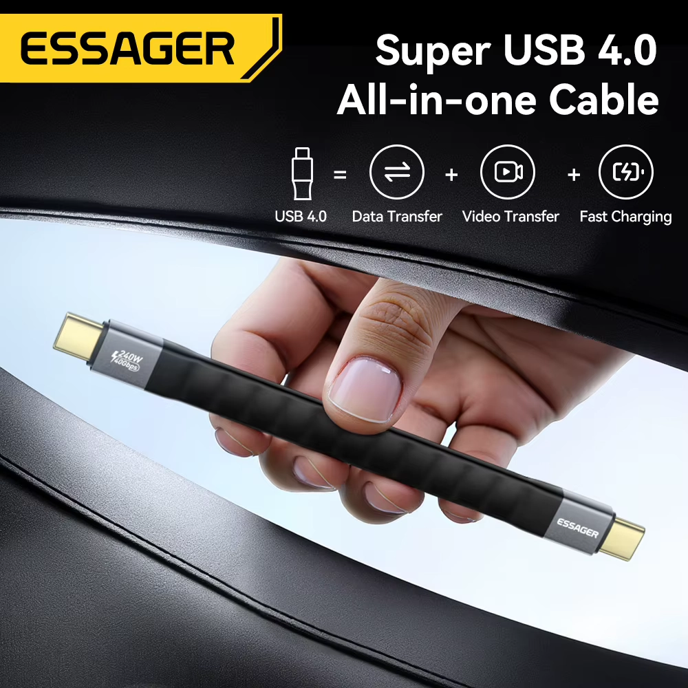 Cabo para SSD ESSAGER USB 4.0 USB-C 40Gbps 240W_4 Cabo para SSD ESSAGER USB 4.0 USB C 40Gbps 240W 4