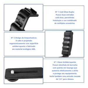Handle Lateral para Gimbal com Encaixe para LED e Acessórios 5 Handle Lateral para Gimbal com Encaixe para LED e Acessorios 2