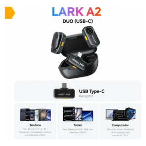 Microfone de Lapela Sem Fio Hollyland LARK A2 Duo USB C 3